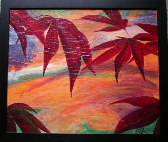 Photo of Painting of Dewdrops on Red Leaves