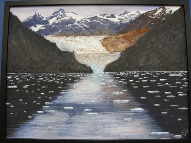 Large photo of painting of melting Sawyer Glacier in Tracy Fjord, Alaska